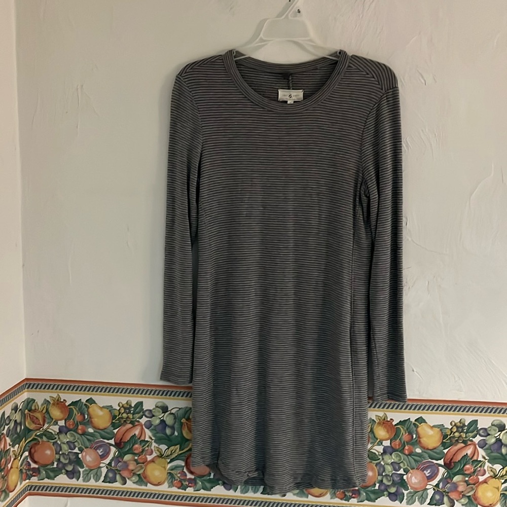 Lou & Grey Signature Soft Striped Tunic Dress, Size S, Light and Dark Grey